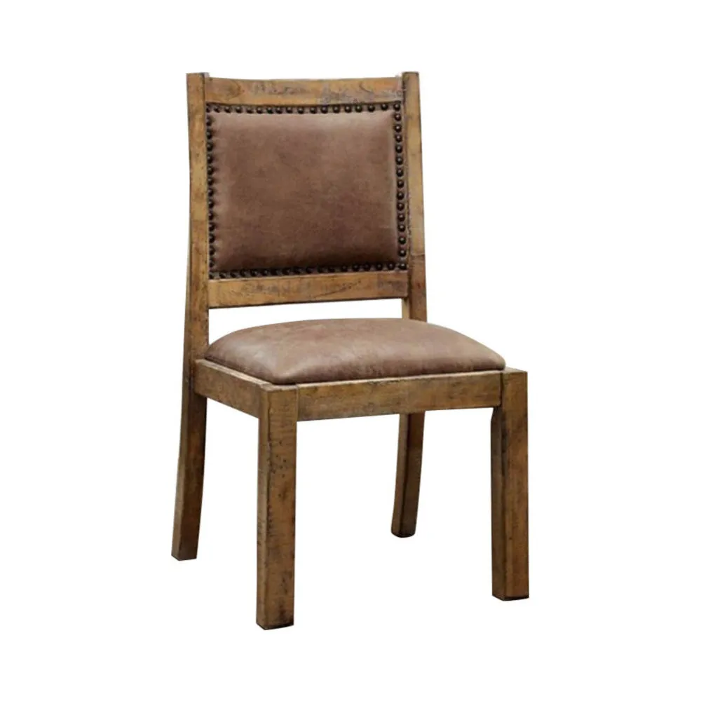 Gianna Cottage Side Chair With Fabric, Rustic Pine, Set Of Two  By Benzara