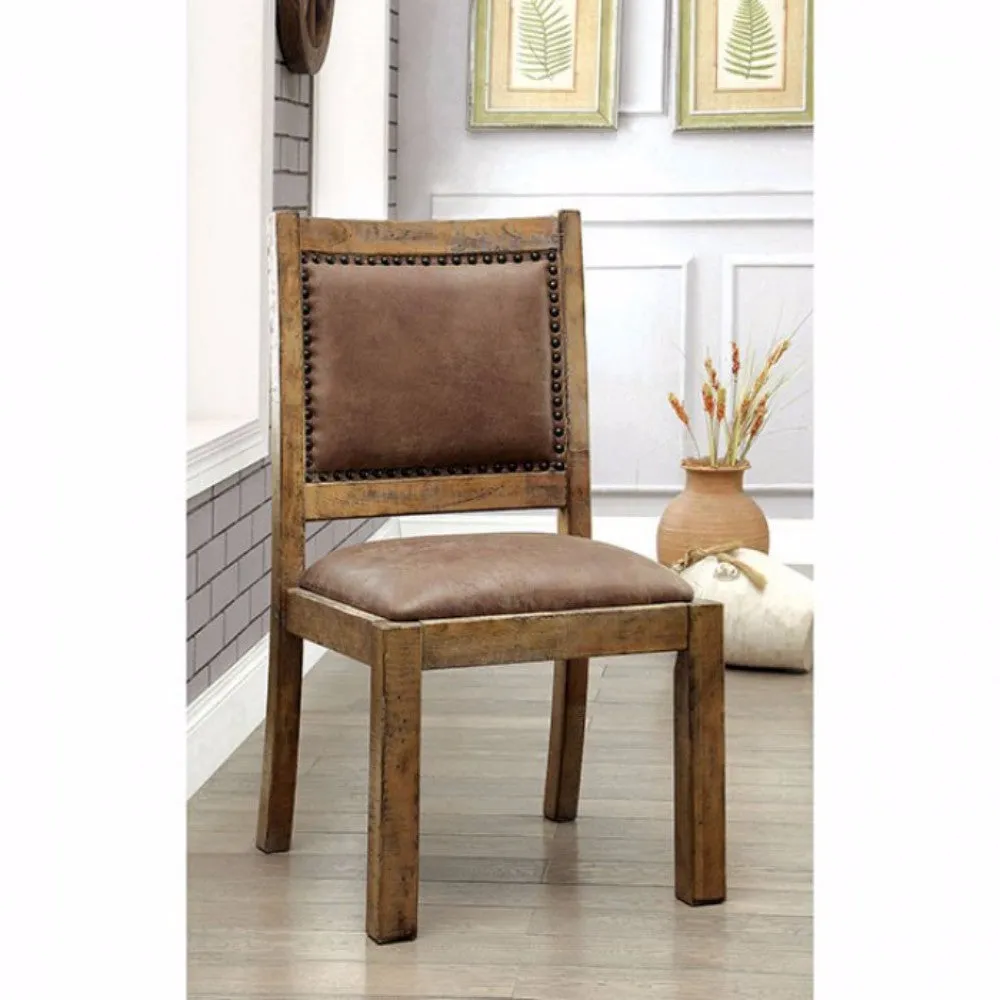 Gianna Cottage Side Chair With Fabric, Rustic Pine, Set Of Two  By Benzara