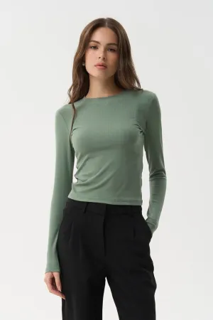 Green Basic Long Sleeve Top