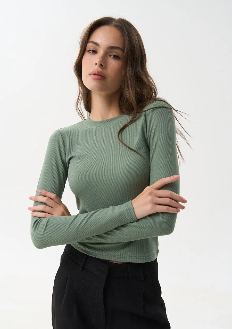 Green Basic Long Sleeve Top