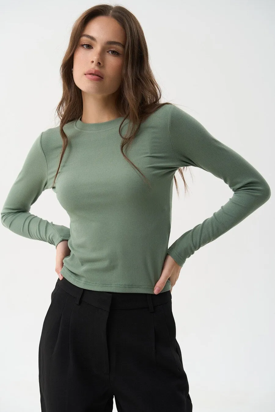 Green Basic Long Sleeve Top