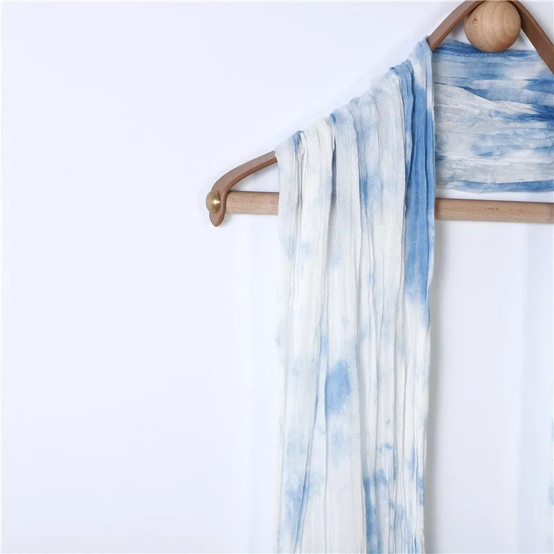 Hand-gradient Tie-dye Pleated Ink Blue Scarf