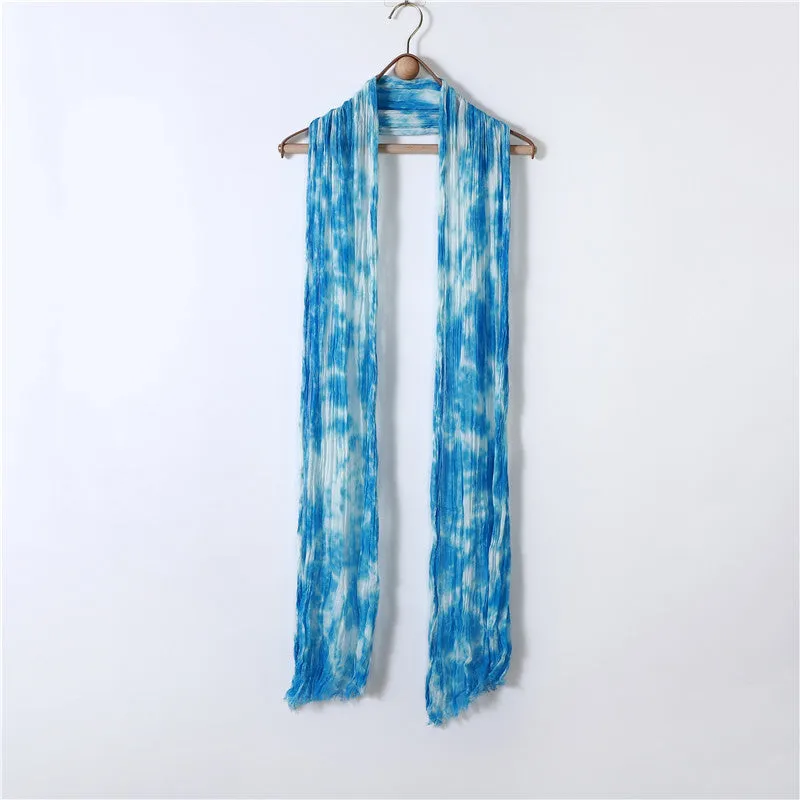 Hand-gradient Tie-dye Pleated Ink Blue Scarf