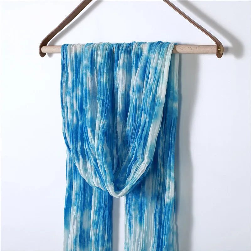 Hand-gradient Tie-dye Pleated Ink Blue Scarf