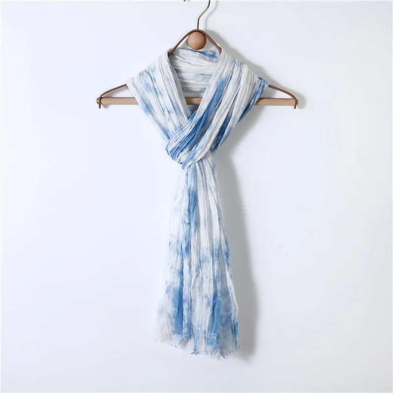 Hand-gradient Tie-dye Pleated Ink Blue Scarf