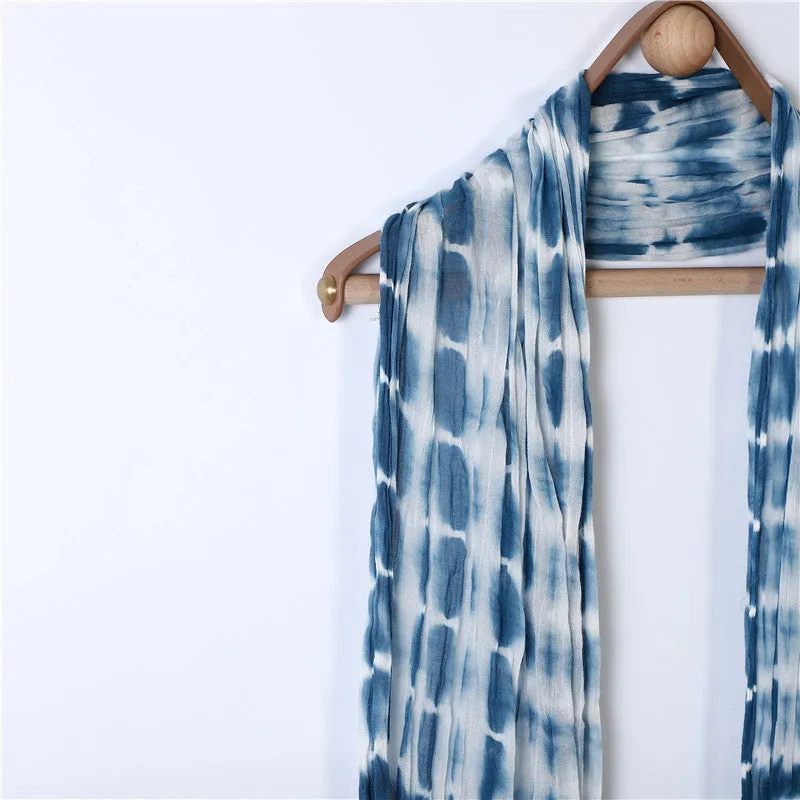 Hand-gradient Tie-dye Pleated Ink Blue Scarf