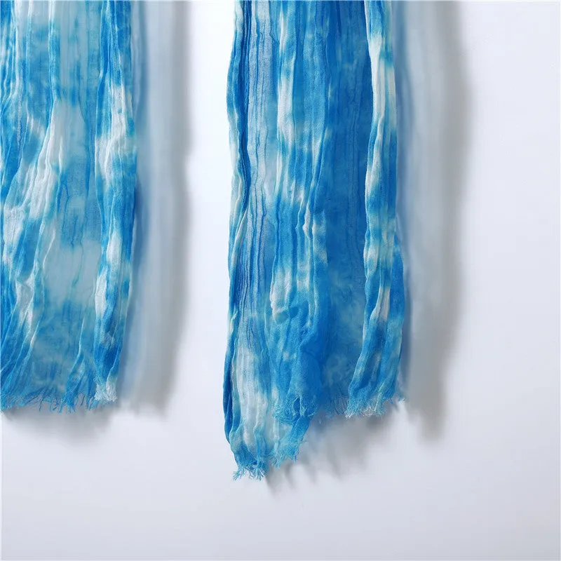 Hand-gradient Tie-dye Pleated Ink Blue Scarf