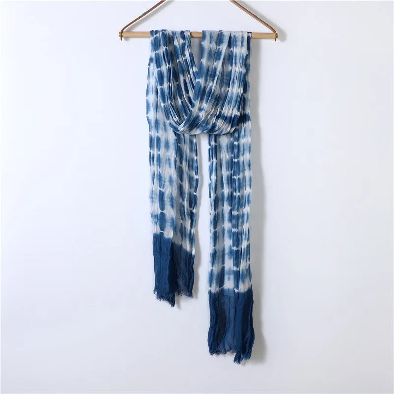 Hand-gradient Tie-dye Pleated Ink Blue Scarf