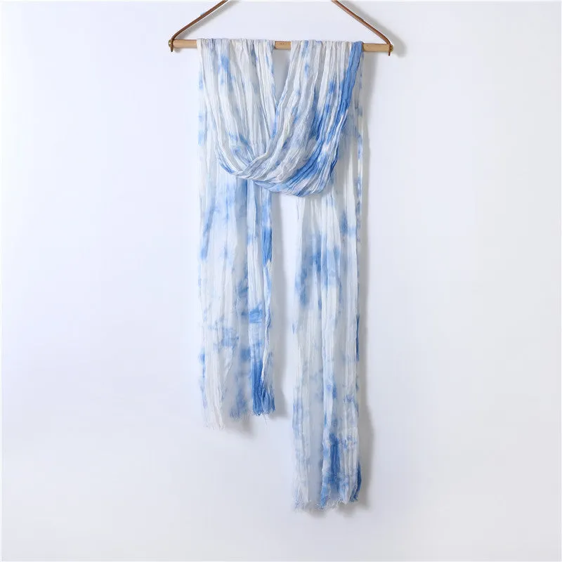 Hand-gradient Tie-dye Pleated Ink Blue Scarf