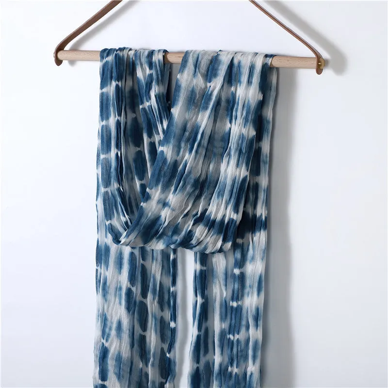 Hand-gradient Tie-dye Pleated Ink Blue Scarf