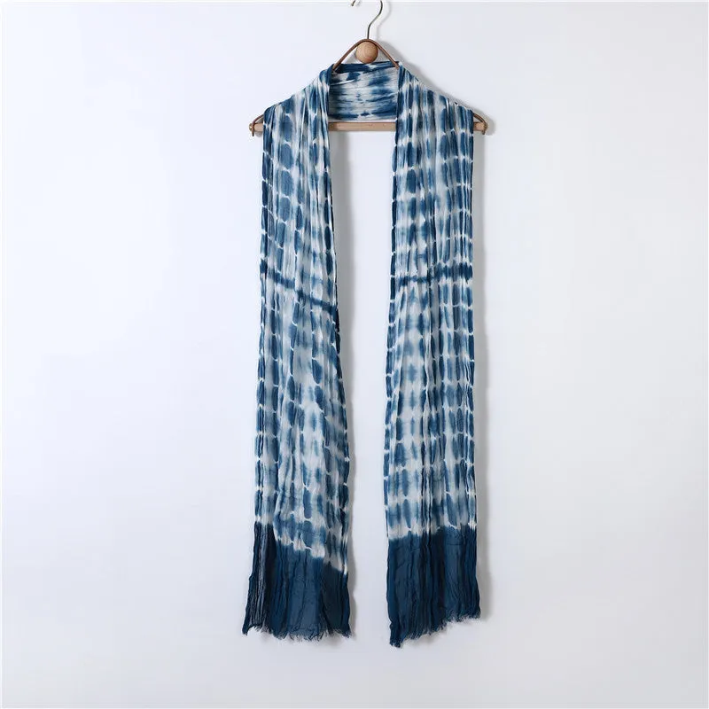 Hand-gradient Tie-dye Pleated Ink Blue Scarf