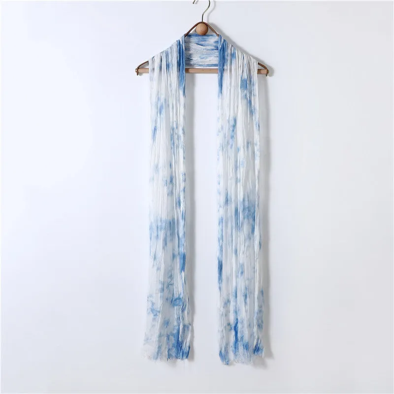 Hand-gradient Tie-dye Pleated Ink Blue Scarf