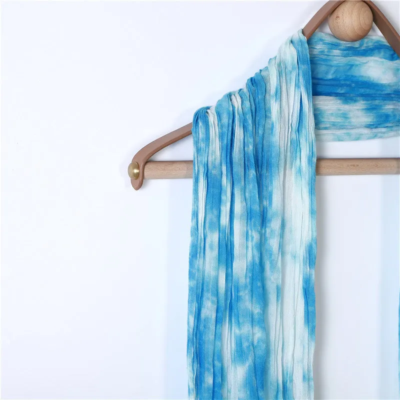 Hand-gradient Tie-dye Pleated Ink Blue Scarf