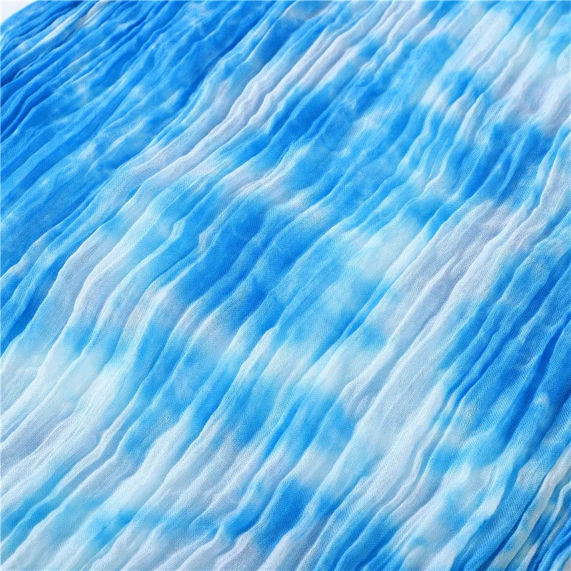 Hand-gradient Tie-dye Pleated Ink Blue Scarf