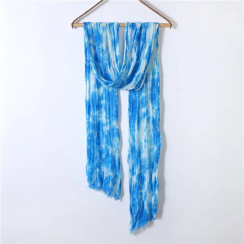 Hand-gradient Tie-dye Pleated Ink Blue Scarf