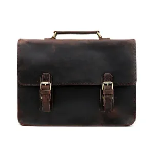 Handmade Vintage Leather Satchel Messenger Bag - Dark Brown