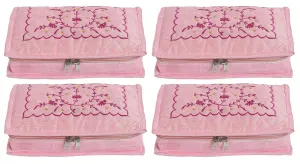 Heart Home Embroidery Design Portable Jewellery Organizer With 6 Tranasparent Pockets For Keeps Your Jewellery,Earrings, Pendants Organized And Secure- Pack of 4 (Pink)