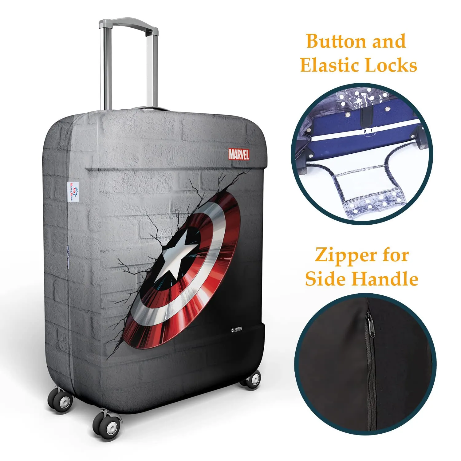 Heart Home Marvel Captain America Shield Luggage Cover|Polyester Travel Suitcase Cover|Washable|Stretchable Suitcase Cover|22-26 Inch-Medium|26-30 Inch-Large|Pack of 2 (Gray)