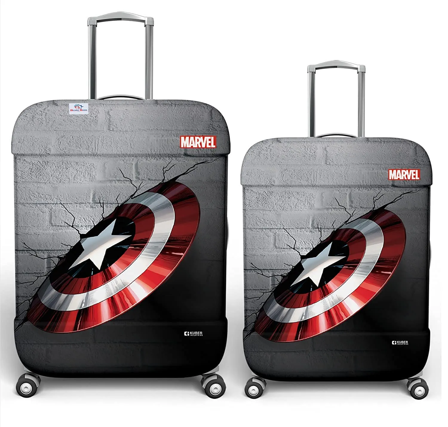 Heart Home Marvel Captain America Shield Luggage Cover|Polyester Travel Suitcase Cover|Washable|Stretchable Suitcase Cover|22-26 Inch-Medium|26-30 Inch-Large|Pack of 2 (Gray)