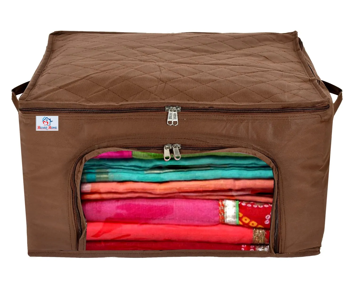 Heart Home Non-Woven Living Box, Underbed Storage, Cloth Storage Boxes for Wardrobe With Window (Brown) 54HH4095.