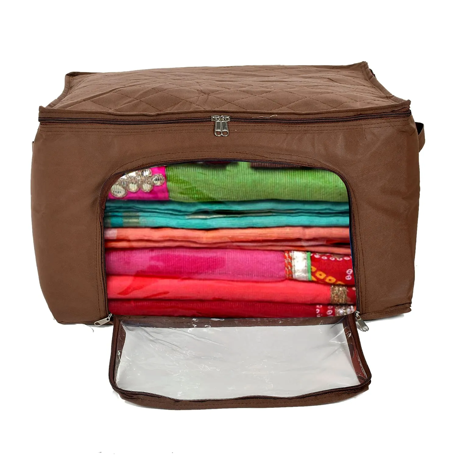 Heart Home Non-Woven Living Box, Underbed Storage, Cloth Storage Boxes for Wardrobe With Window (Brown) 54HH4095.