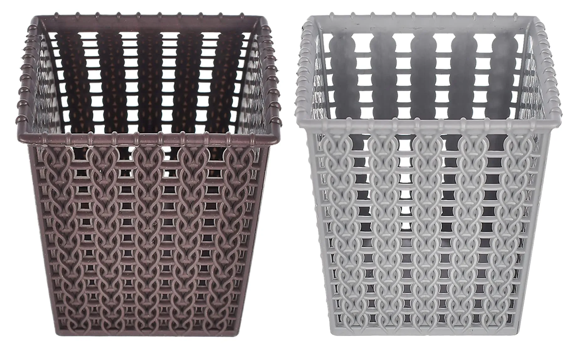 Heart Home Square Shape M 5 Multipurpose Plastic Holder/Organizer for Kitchen, Bathroom, Office, Living Room - Pack of 2 (Brown & Grey)-46HH0452