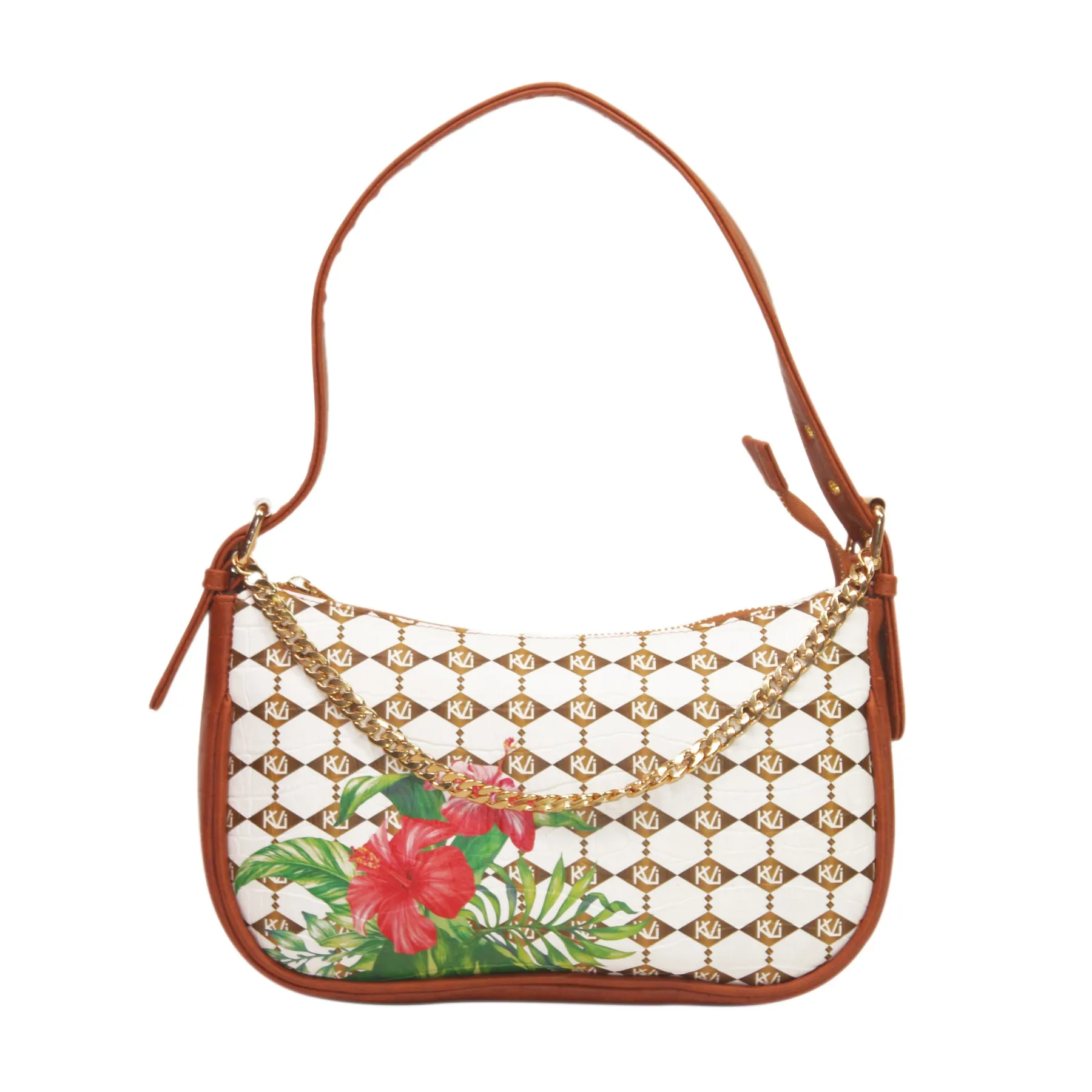 Hibiscus White Baguette Shoulder Bag 703