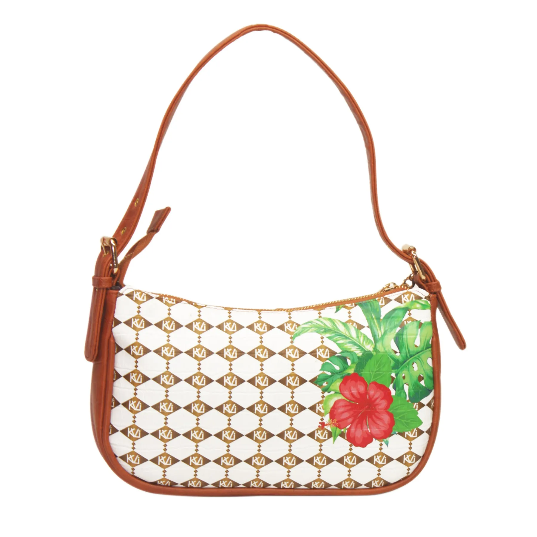 Hibiscus White Baguette Shoulder Bag 703