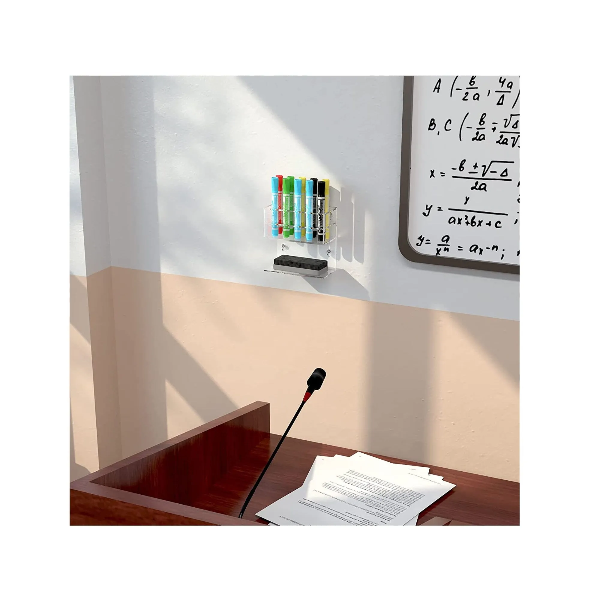 HIIMIEI Dry Erase Marker Holder for Whiteboard | Wall Mounted 2-Tier 10-Slot Clear