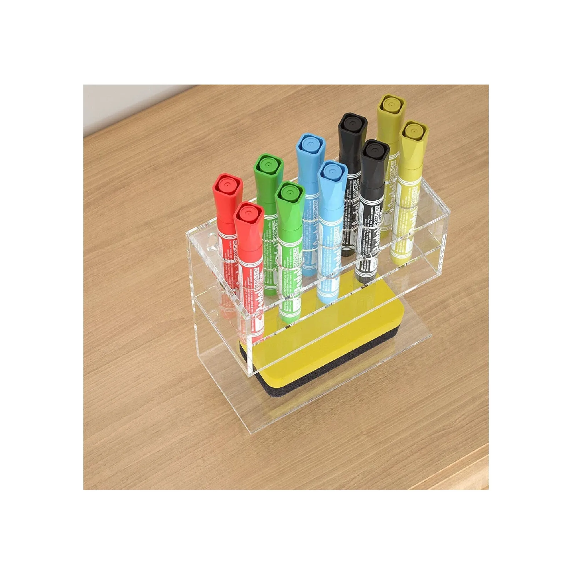 HIIMIEI Dry Erase Marker Holder for Whiteboard | Wall Mounted 2-Tier 10-Slot Clear