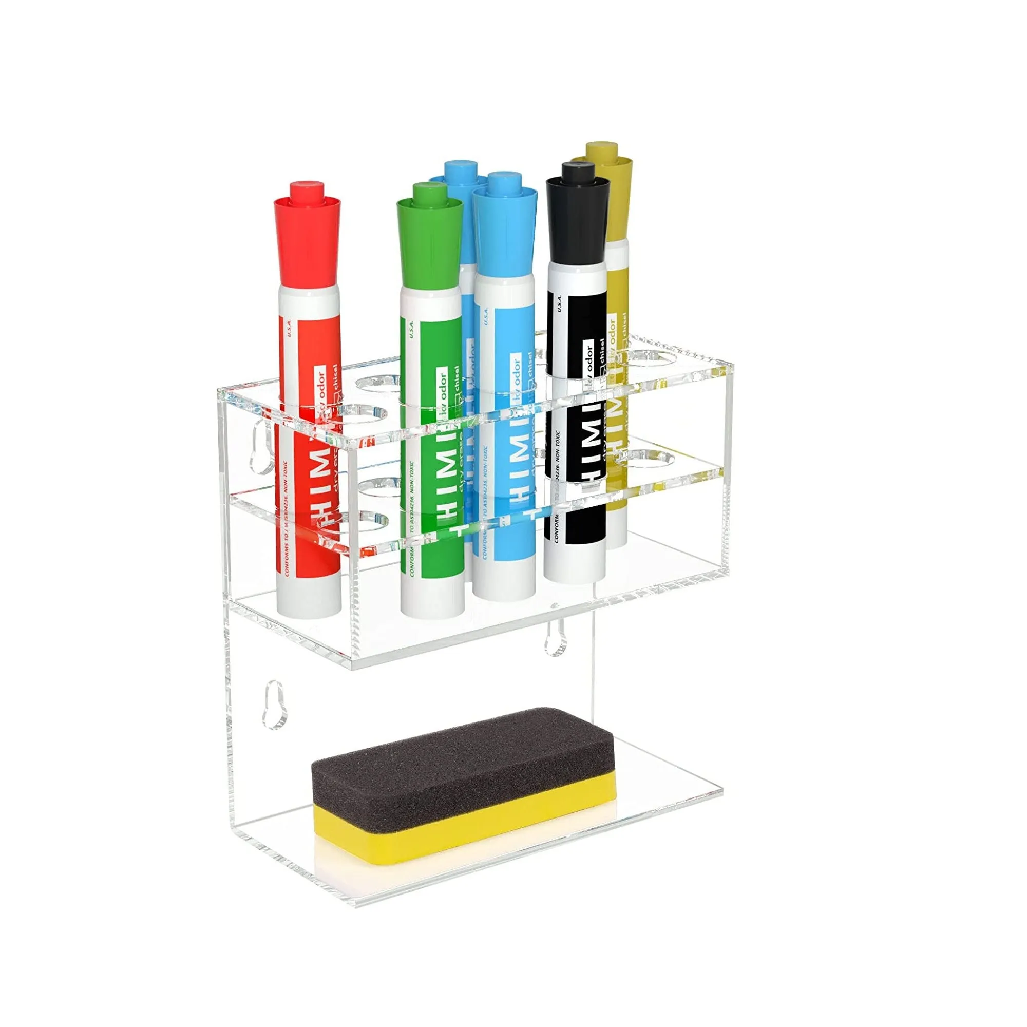 HIIMIEI Dry Erase Marker Holder for Whiteboard | Wall Mounted 2-Tier 10-Slot Clear