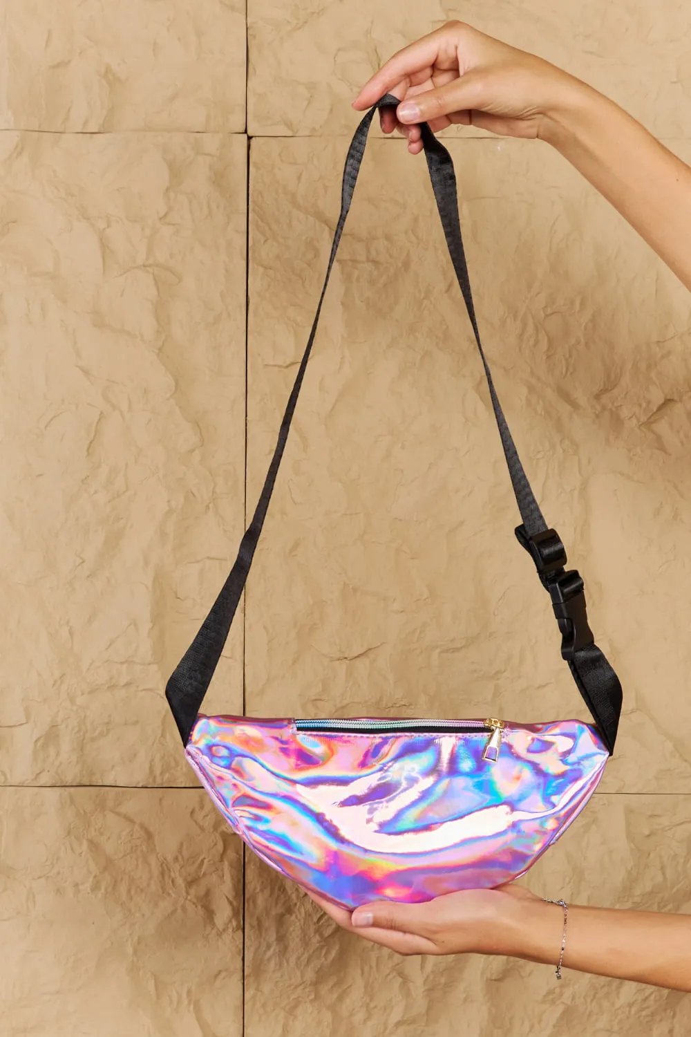 Holographic Double Zipper Fanny Pack