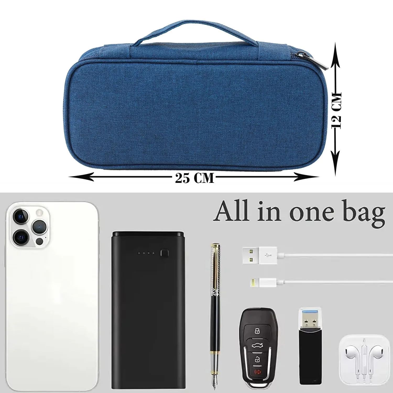 Homestic Travel Organizer For Electronic Accessories|Multipurpose Pouch|Adapter, Cable, Gadget Organizer|Two Comparment With Zipper (Navy Blue)