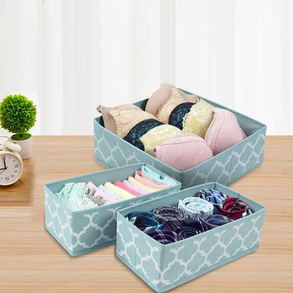 Homyfort Set of 6 Foldable Dresser Drawer Dividers, Cloth Storage Boxes, Closet Organizers for Underwear, Bras, Socks, Ties, Scarves (Blue Lantern Printing)