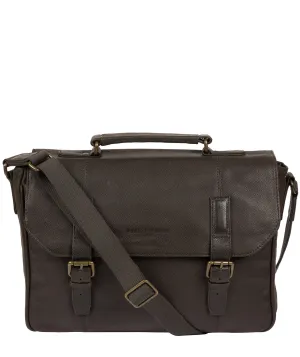 'Idris' Ash Black Leather Briefcase