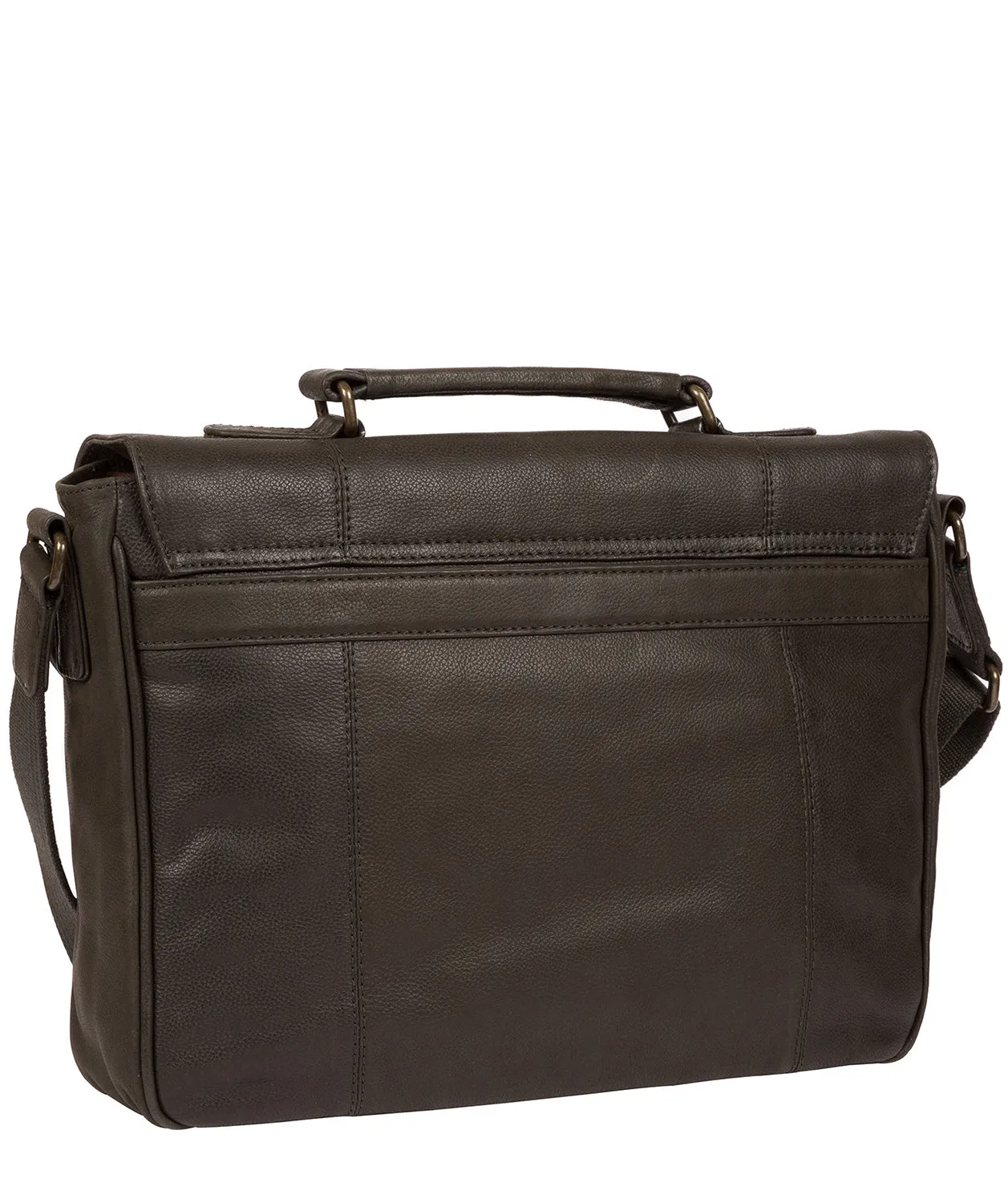 'Idris' Ash Black Leather Briefcase