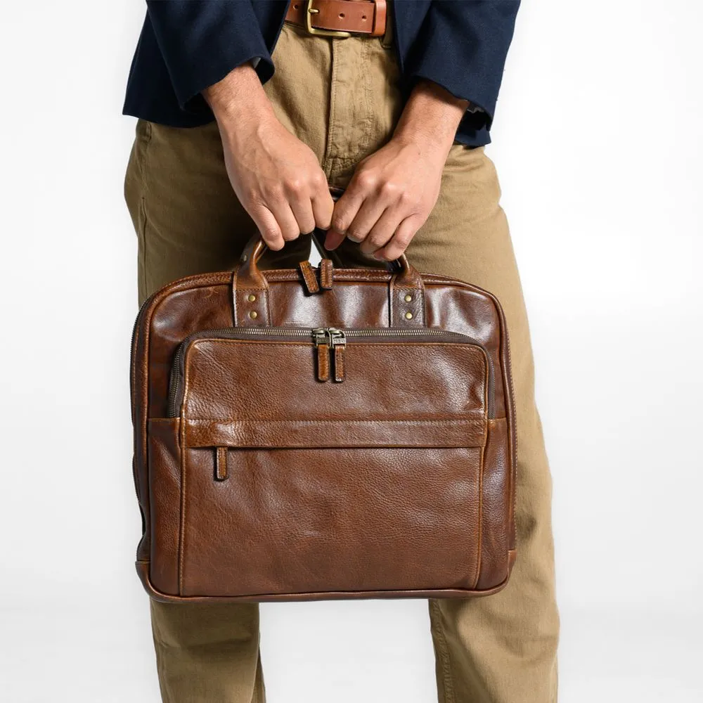 Jay Modern Briefcase in Titan Milled Brown by Moore & Giles