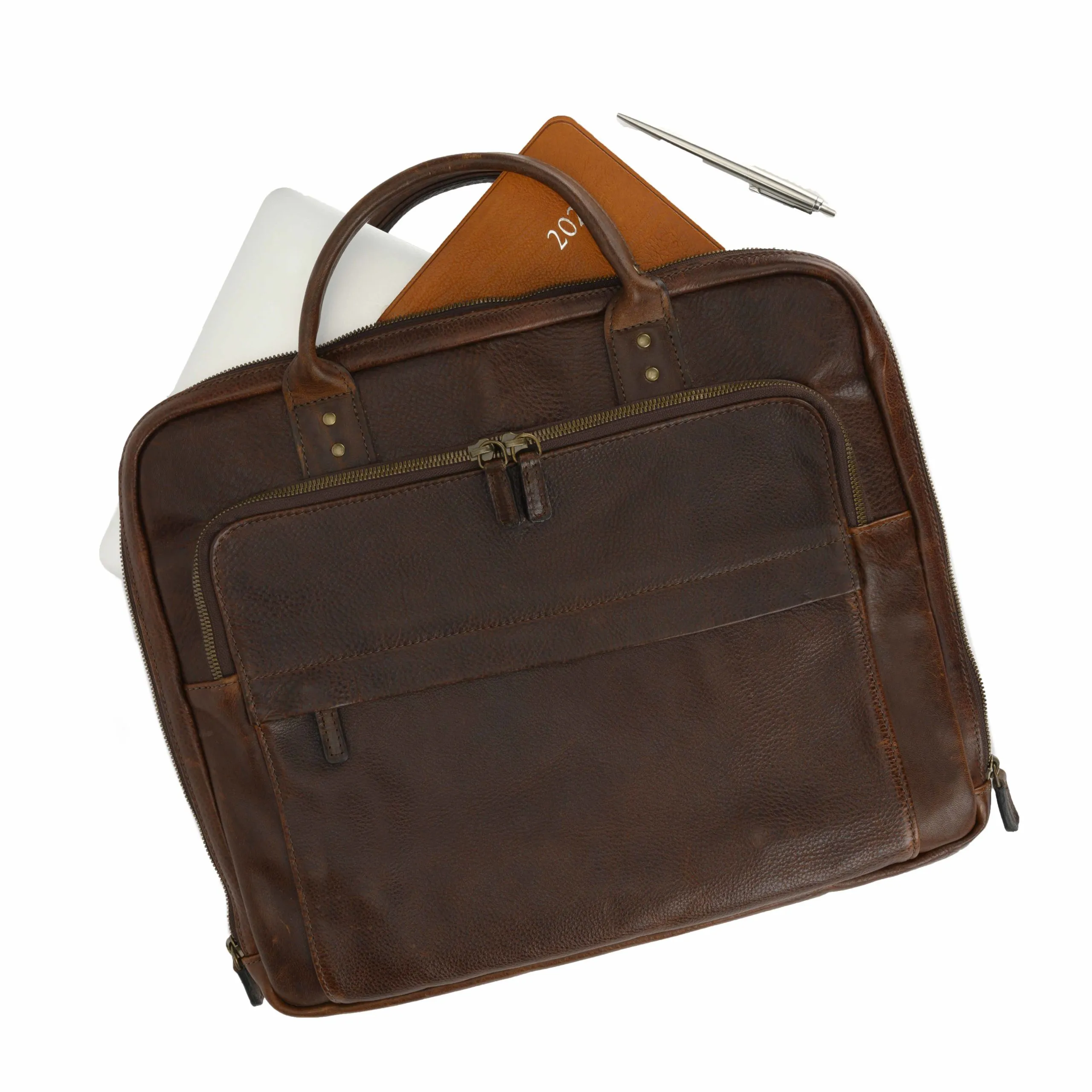 Jay Modern Briefcase in Titan Milled Brown by Moore & Giles