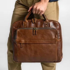 Jay Modern Briefcase in Titan Milled Brown by Moore & Giles