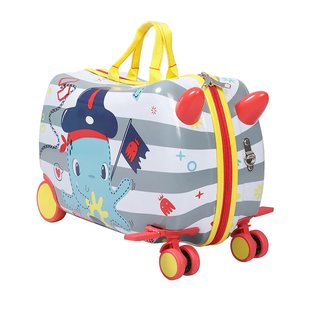 Kids Ride On Suitcase Children Travel Luggage Carry Bag Trolley Octopus