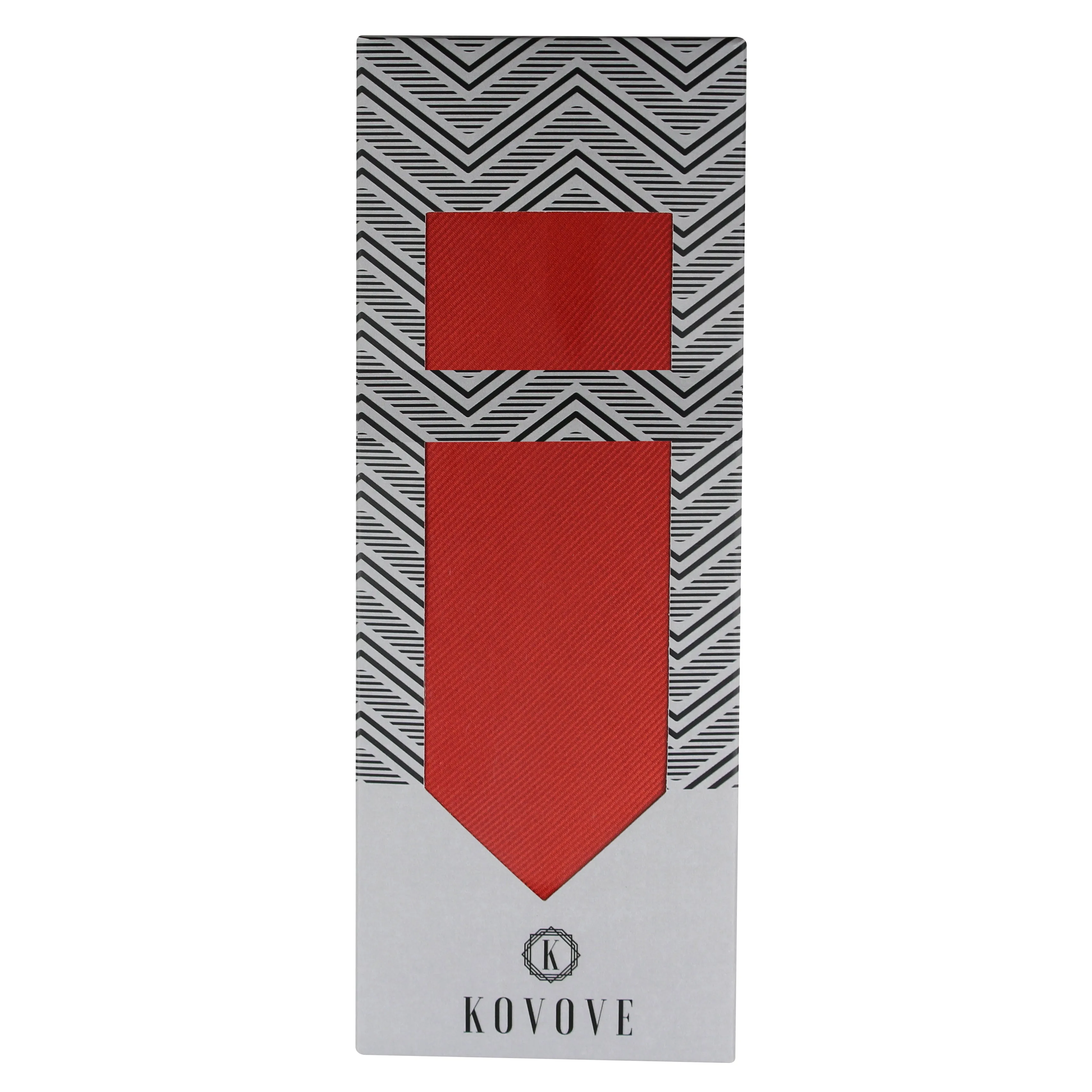 Kovove The Elegant Self Striped Red Necktie and Pocket Square Gift Box