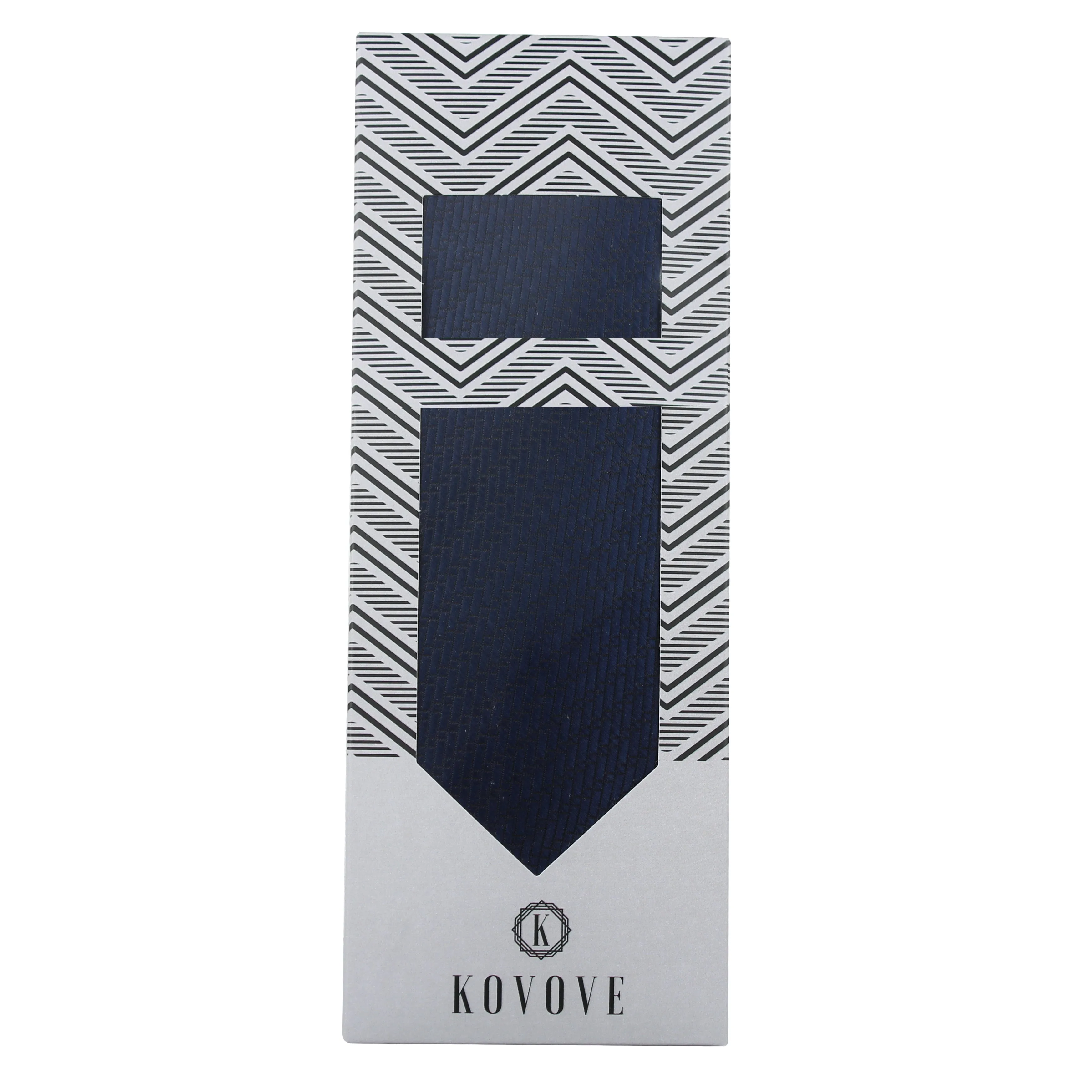 Kovove The Energise Self Pattern Navy Blue Necktie and Pocket Square Gift Box