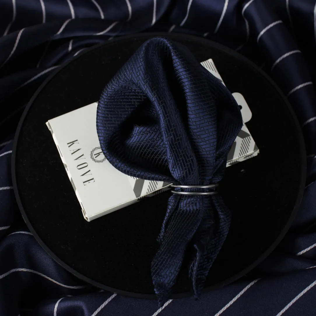 Kovove The Energise Self Pattern Navy Blue Pocket Square For Men