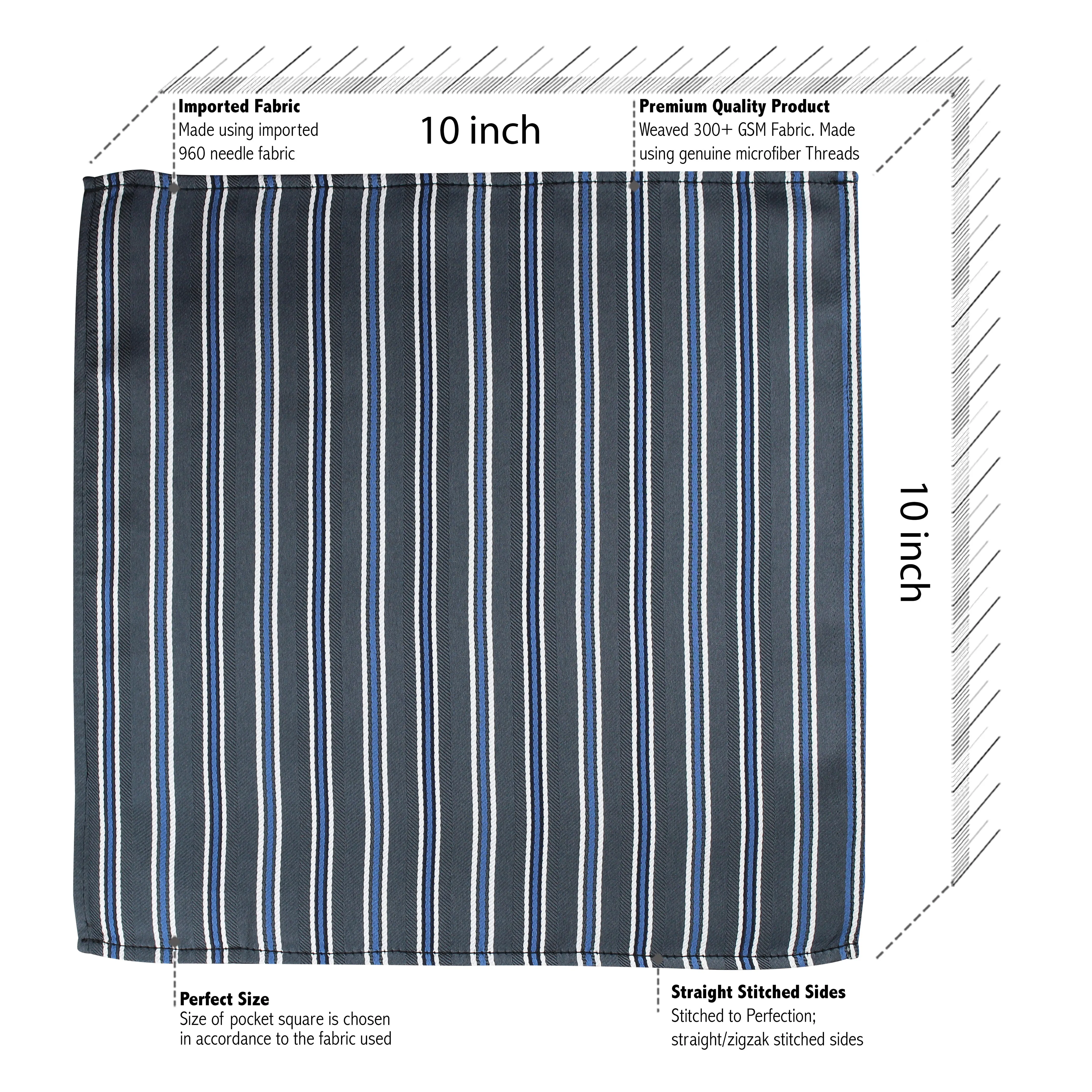 Kovove The Picturesque Striped Black Pocket Square For Men