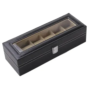 Kuber Industries 6 Slots Watch Organizer|Watch Storage Box For Men & Women|Secure Closer|Wrist Watch Display BoxBlack|