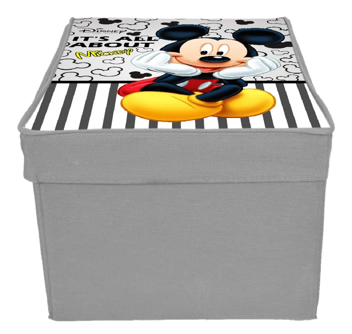 Kuber Industries Disney Team Mickey Print Non Woven 2 Pieces Fabric Foldable Saree,Shirt Cover Storage Organizer Box with With Lid, Extra Large (Grey & Cream)-KUBMART16338