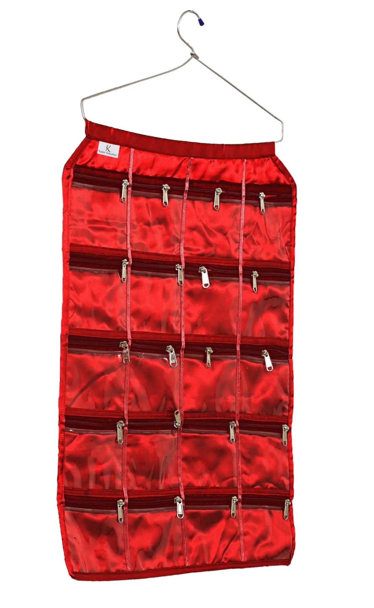 Kuber Industries Hanging Jewellery Organisers with 20 Zipper Pockets|Metal Hanger|Zipper Pockets|MAROON