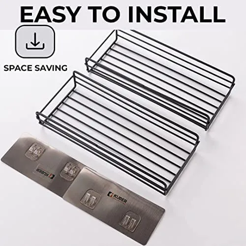 Kuber Industries Stainless Steel Bathroom & Kitchen Organizer Rack|Multipurpose Wall Shelves Non-Toxic|Storage Racks & Shelves for Bathroom & Kitchen|HR-14|Set of 2|Black (Pack of 4)