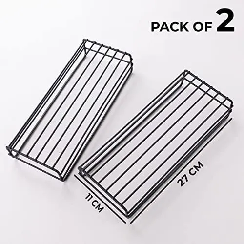 Kuber Industries Stainless Steel Bathroom & Kitchen Organizer Rack|Multipurpose Wall Shelves Non-Toxic|Storage Racks & Shelves for Bathroom & Kitchen|HR-14|Set of 2|Black (Pack of 4)