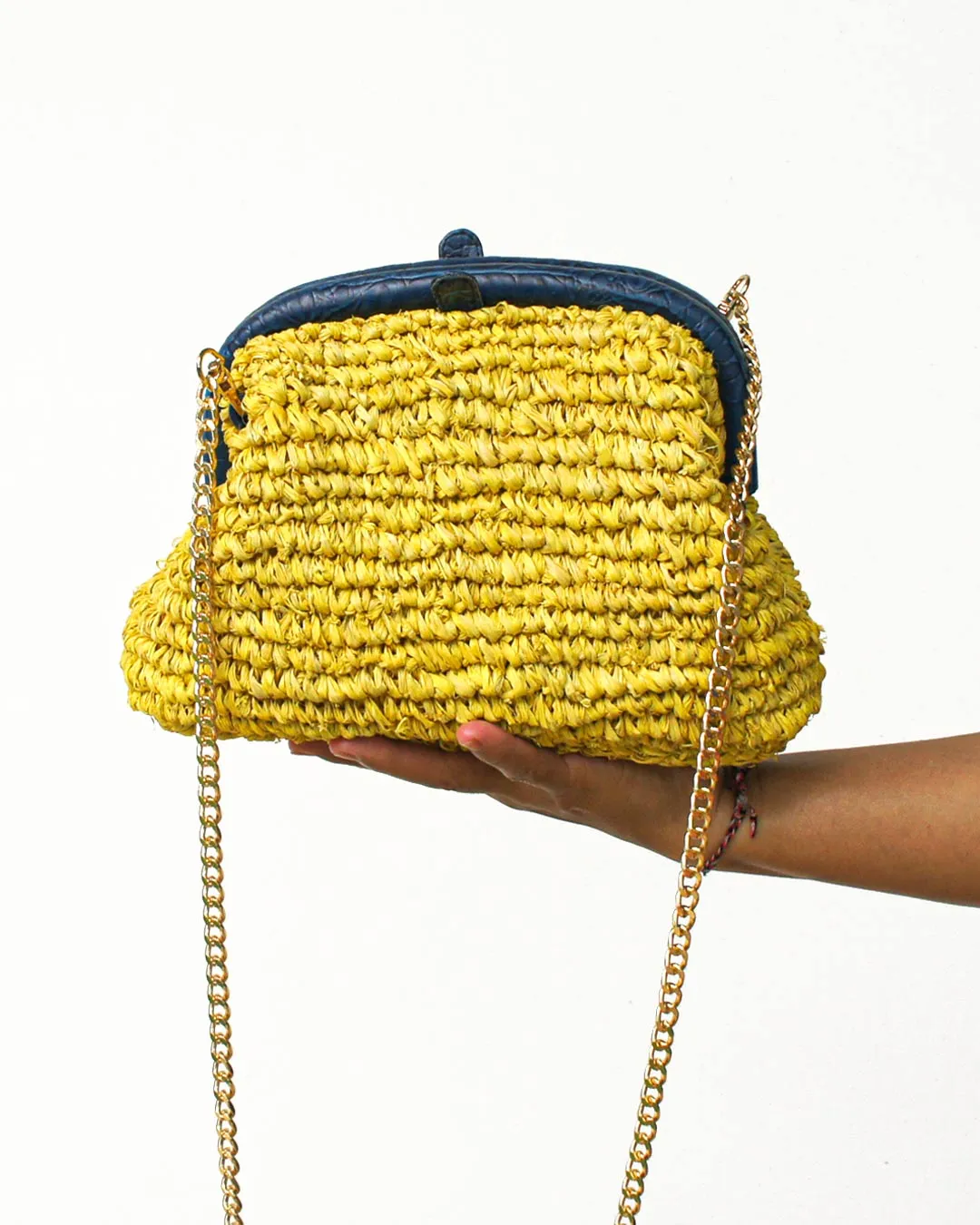 LADY RAFFIA SNAP BAG | YELLOW